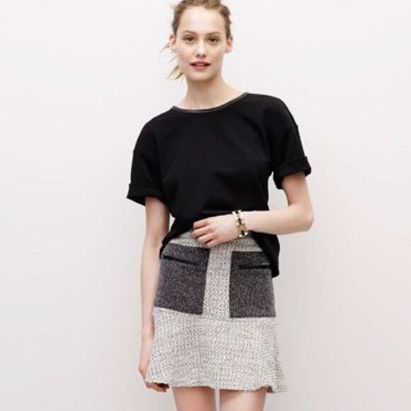 Ann Taylor Tweed Flounce Mini Skirt Sz 2 NEW NWT Faux Patch Pockets Mixed Media - Picture 2 of 7